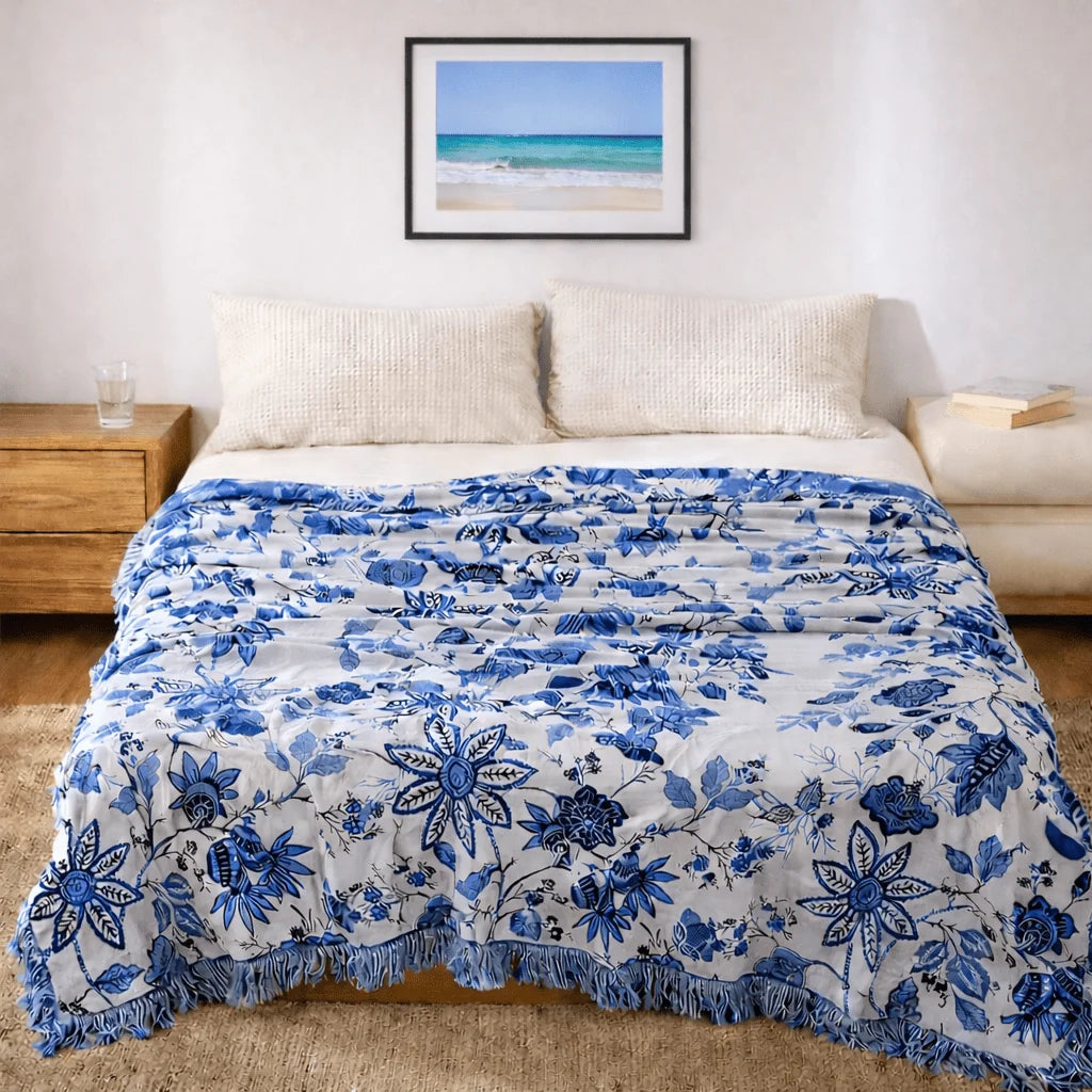 Artistic Boho | Colorful Floral Throw Blanket with Tassel Accents | Cozy Comfort for Home Decor 0