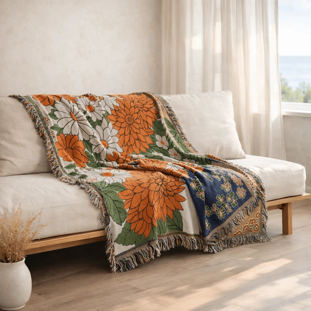 Boho Floral Picnic Blanket | Versatile Outdoor Rug with Stylish Tassels | Multifunctional Comfort for All Seasons 5