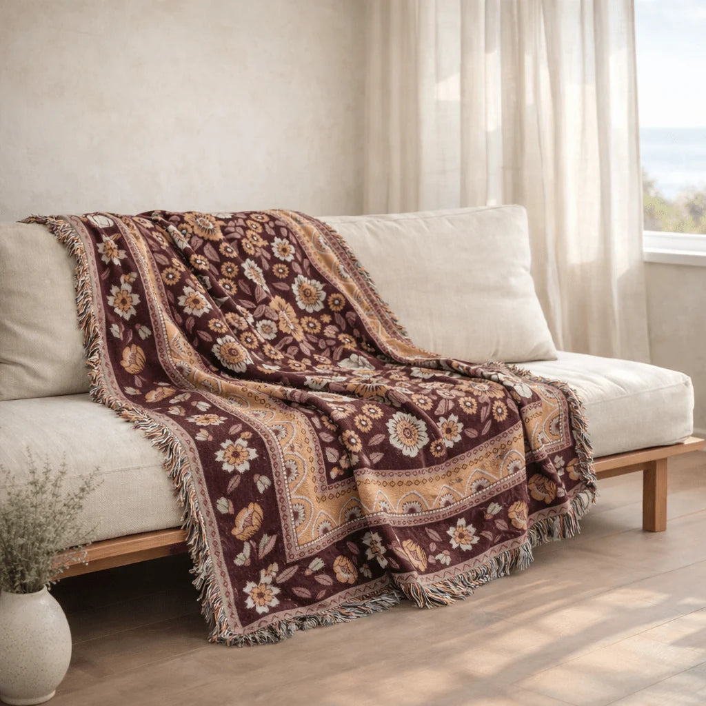 Boho Floral Picnic Blanket | Versatile Outdoor Rug with Stylish Tassels | Multifunctional Comfort for All Seasons 6
