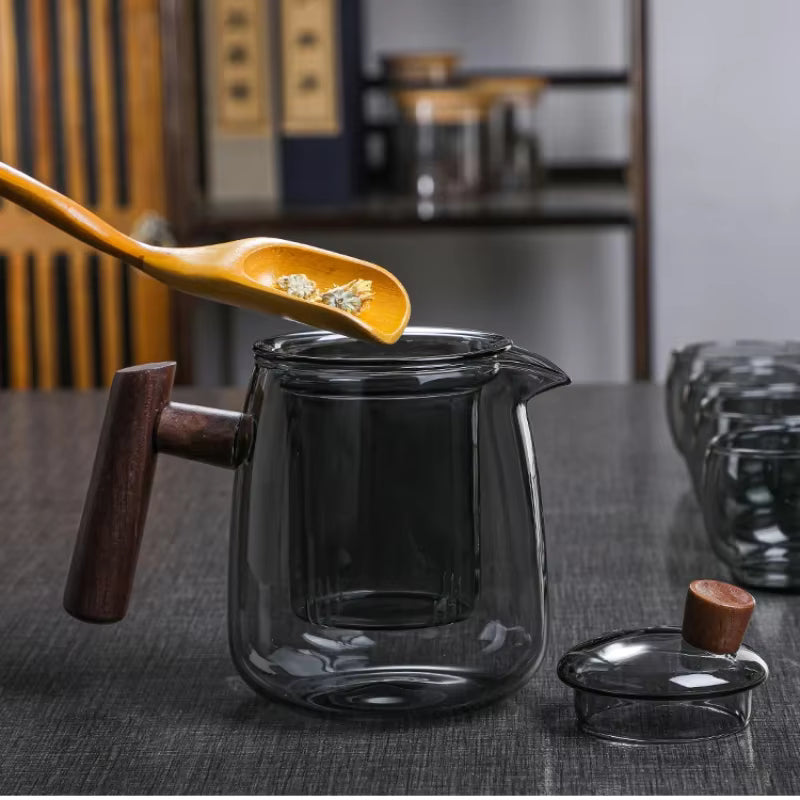Glass Teapot with Wooden Handle