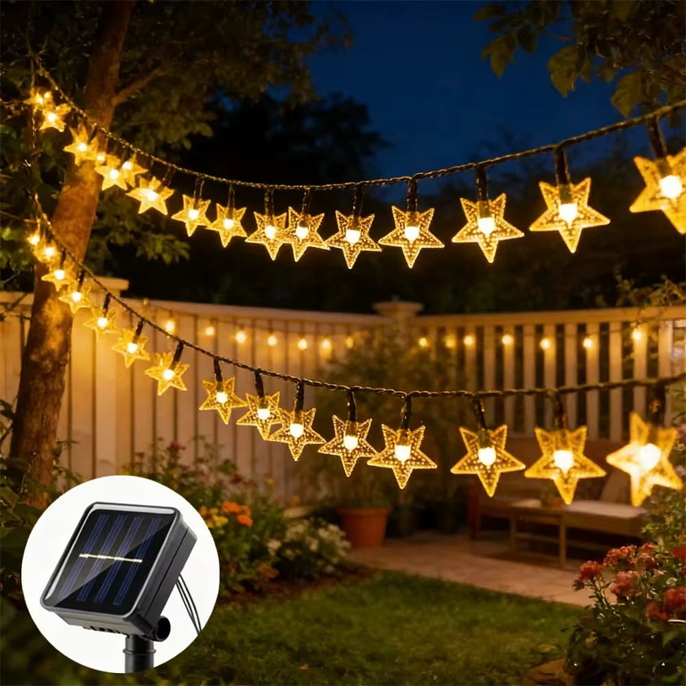 SolarGlow | Star String Lights with 8 Modes Twinkle Effect | Waterproof Outdoor Garland for Garden and Balcony Decor 0