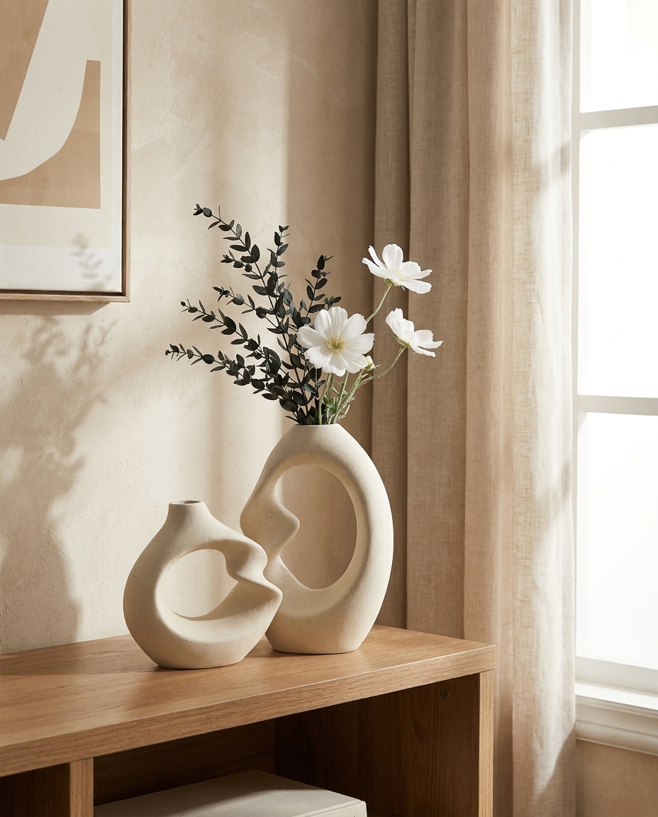 Artistic Ceramic Vase Set on modern console table