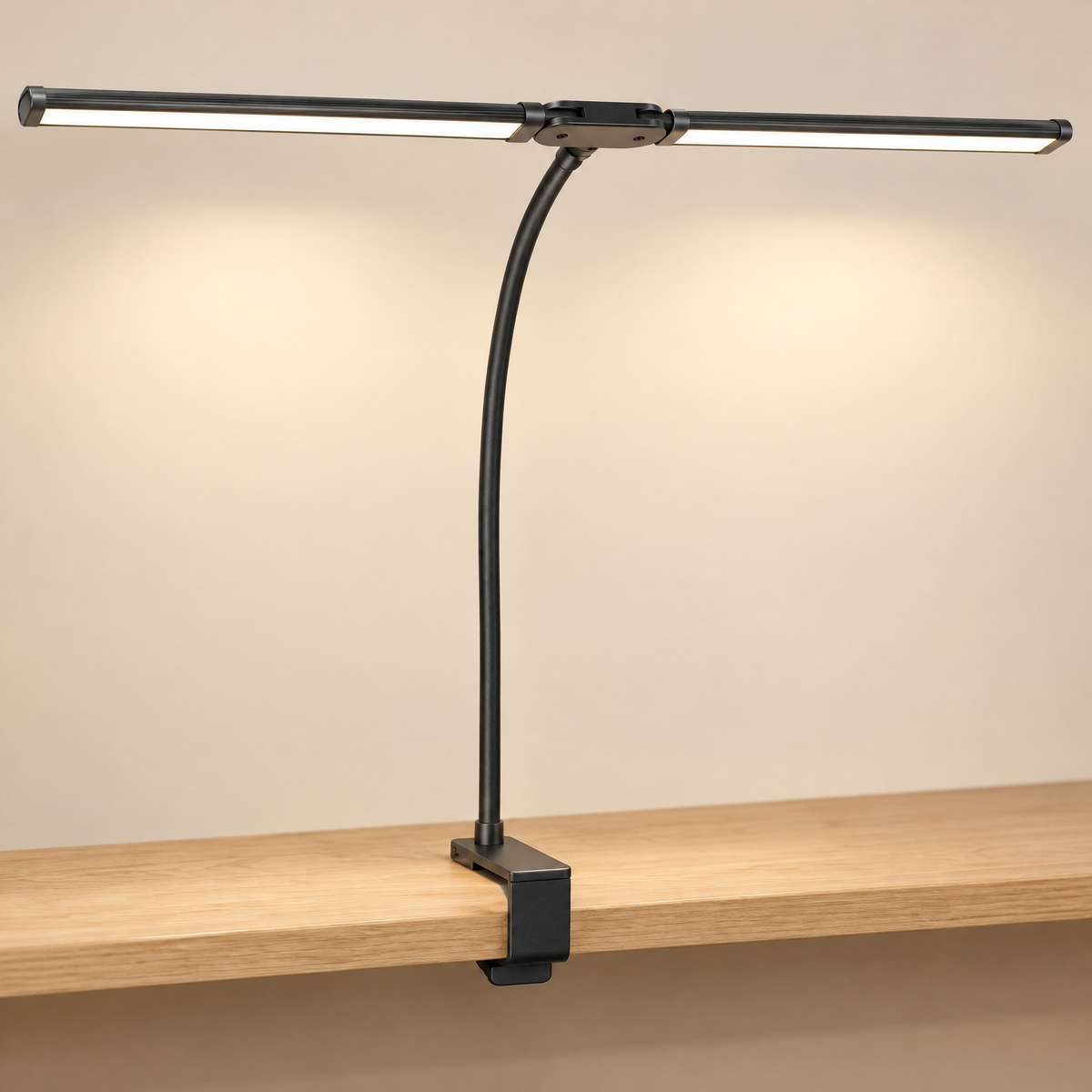 Black double-head clamp desk lamp