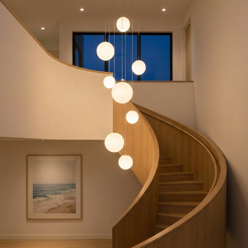 Chandelier in grand stairwell