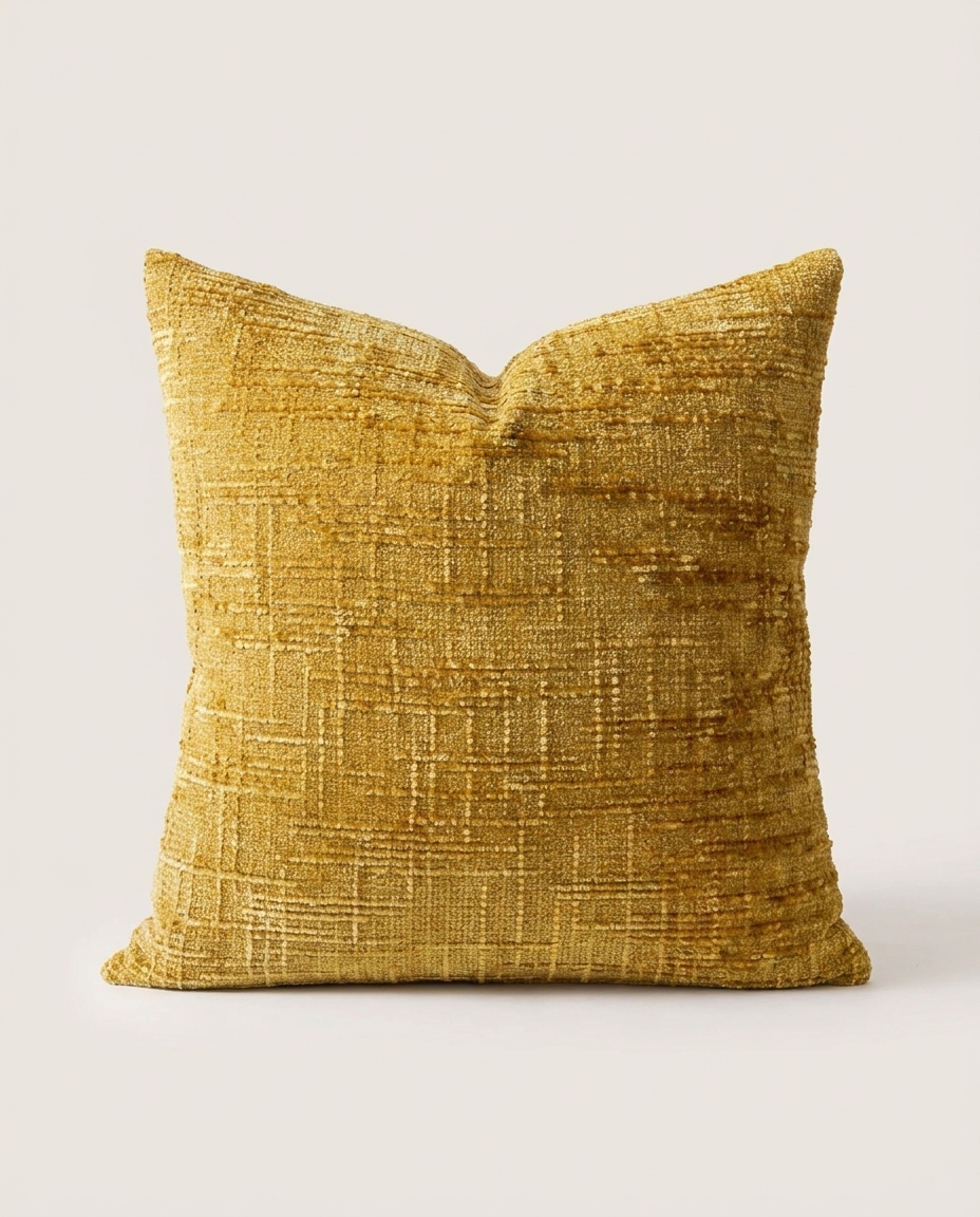 Chenille throw pillow with bamboo texture isolated on a clean neutral studio background
