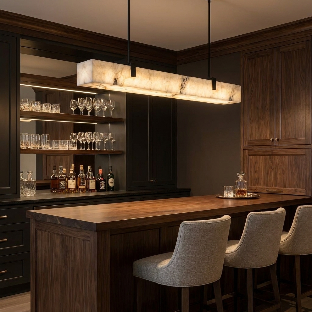 Pendant above home bar counter