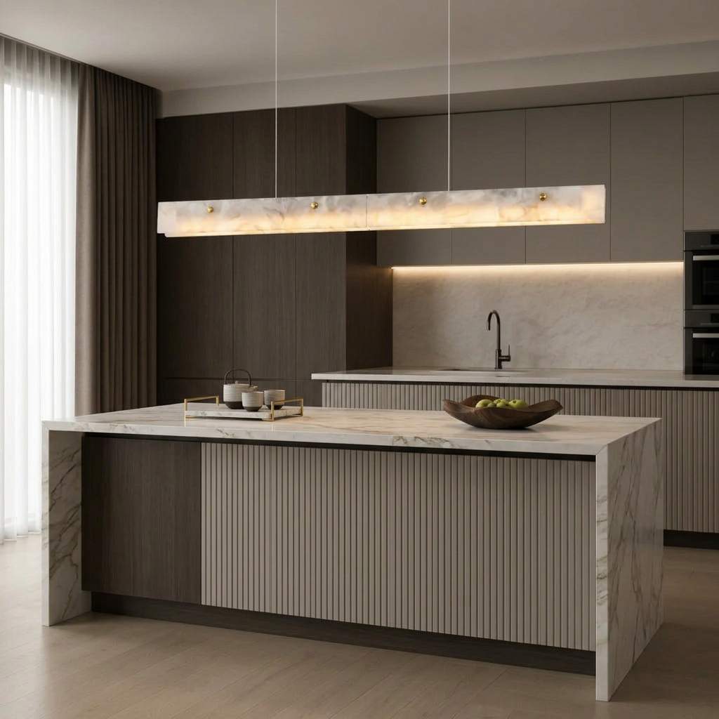 Pendant above luxury kitchen island