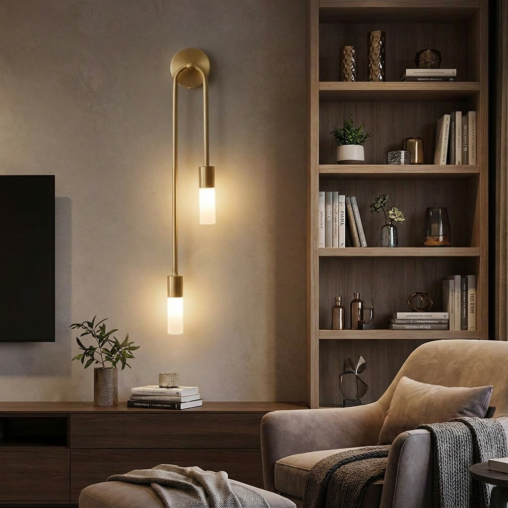 Sconce on living room accent wall