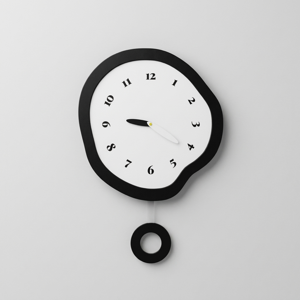 Abstract distorted wall clock, clean hero shot