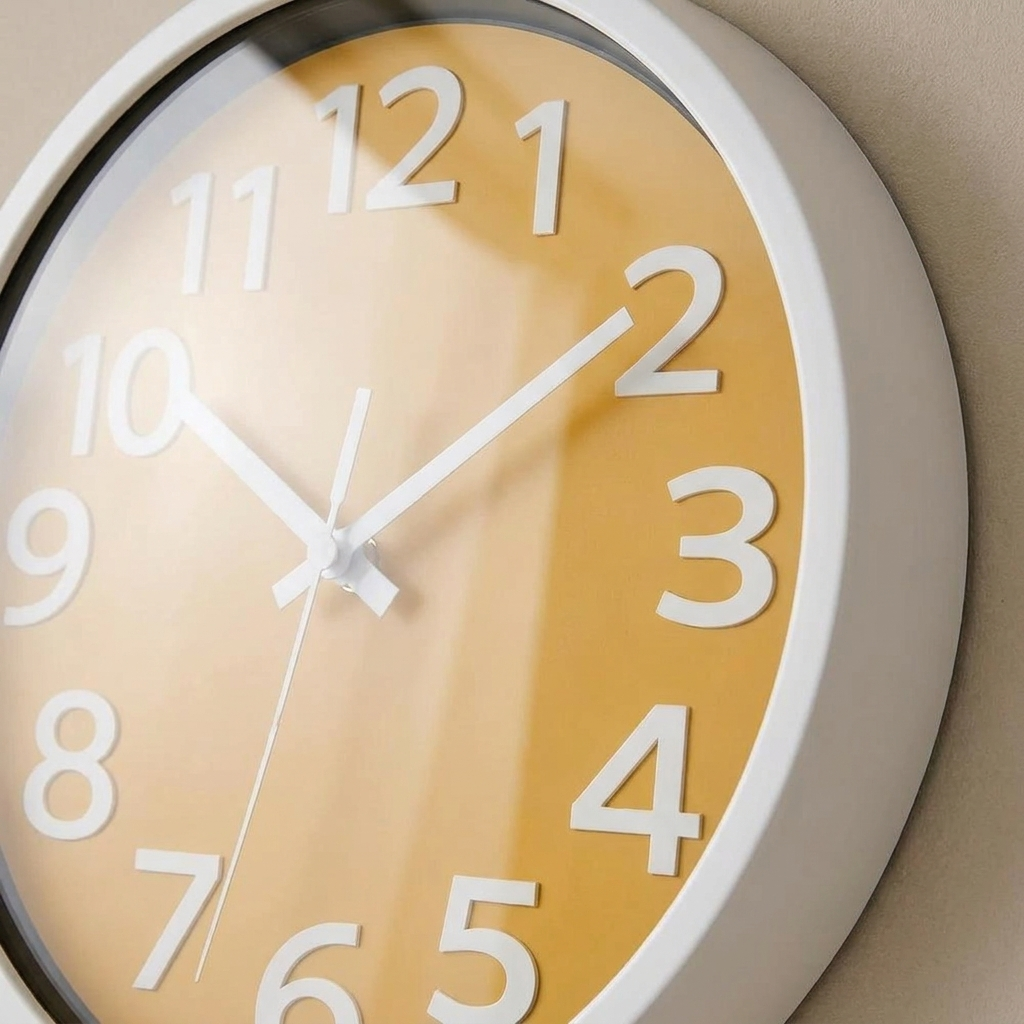 Close-up detail of yellow dial with bold 3D numerals