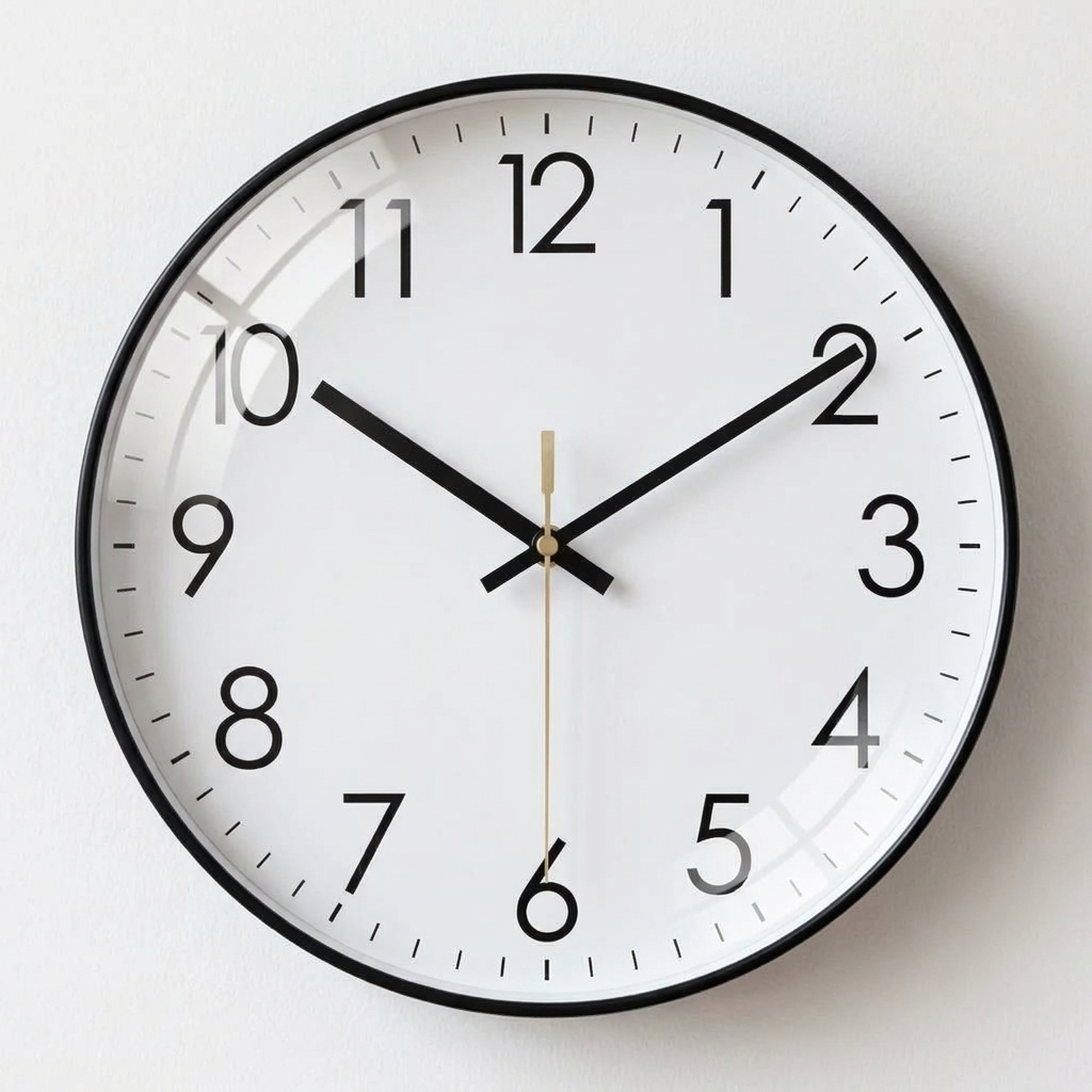 Close-up detail of minimalist Nordic wall clock face