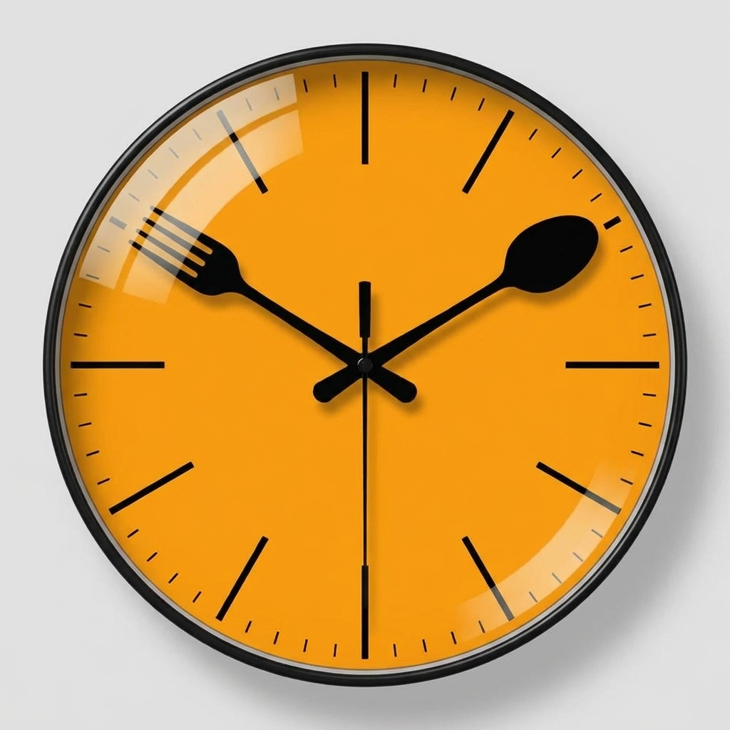 Nordic-style wall clock with orange abstract dial, clean hero shot