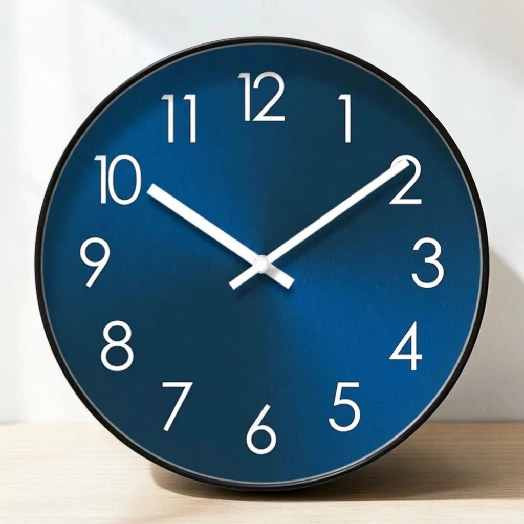 Close-up detail of large wall clock face and bezel