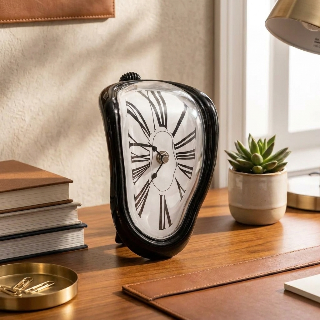 Melting table clock on an office desk