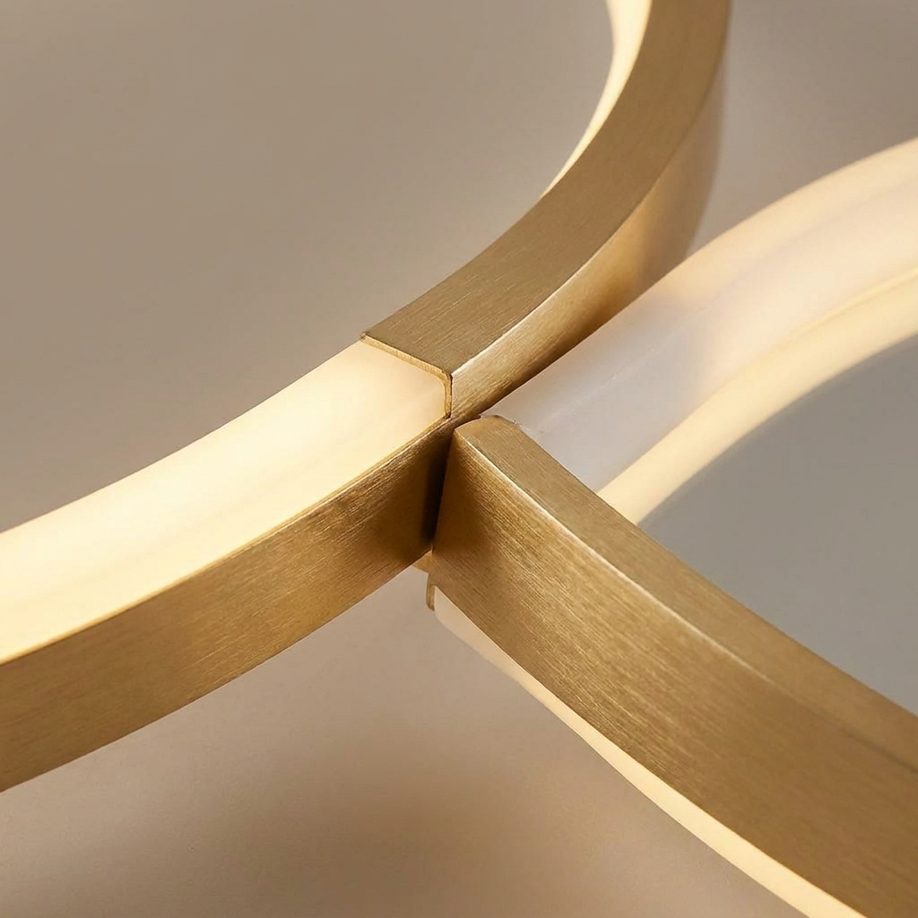 Close-up of the floating ring LED ceiling light aluminum finish