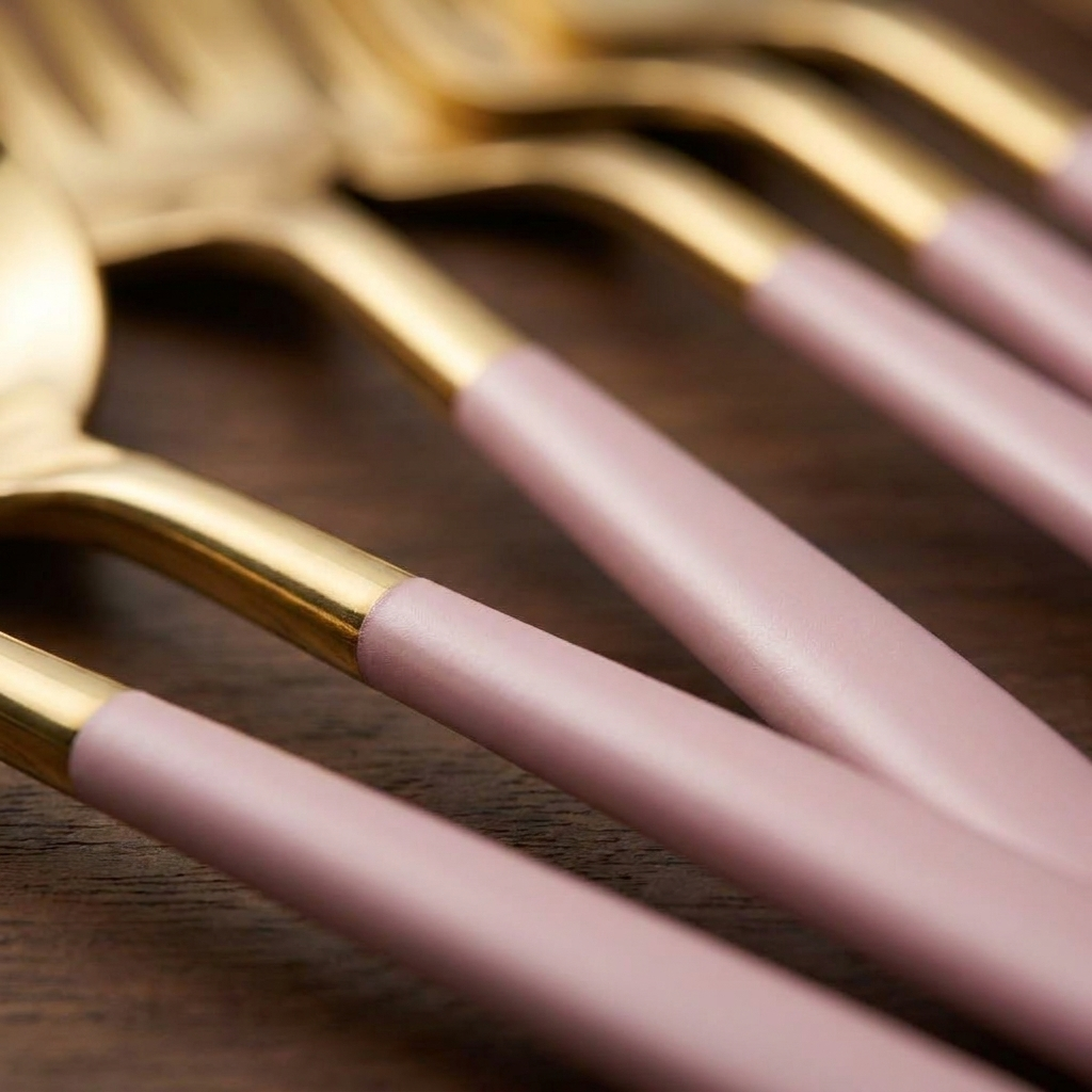 Close-up of the two-tone cutlery handle finish
