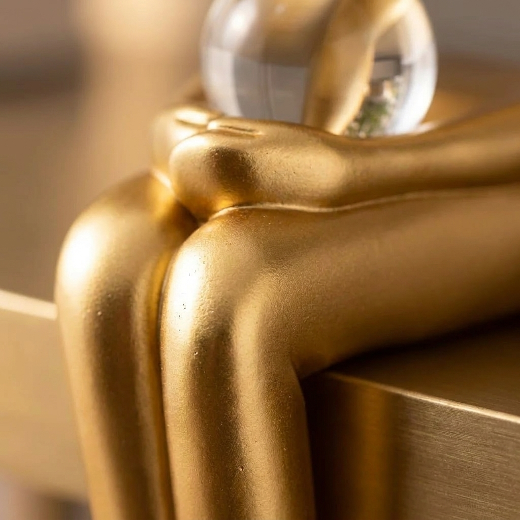 Close-up of an abstract resin figurine's sculpted finish