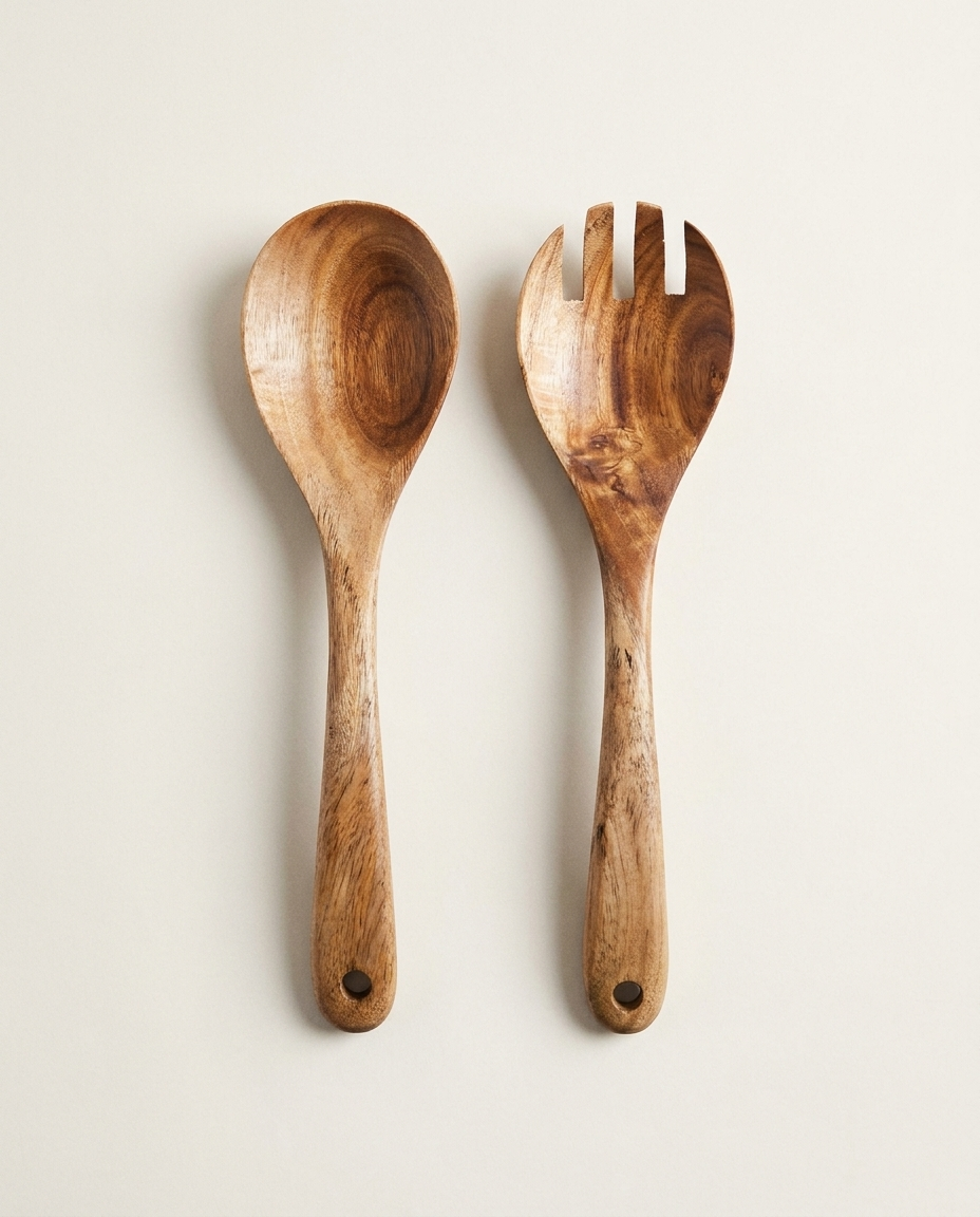 Acacia Wood Salad Serving Set product photo on clean background
