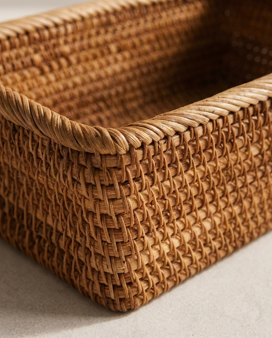 Rattan Storage Basket handwoven texture detail