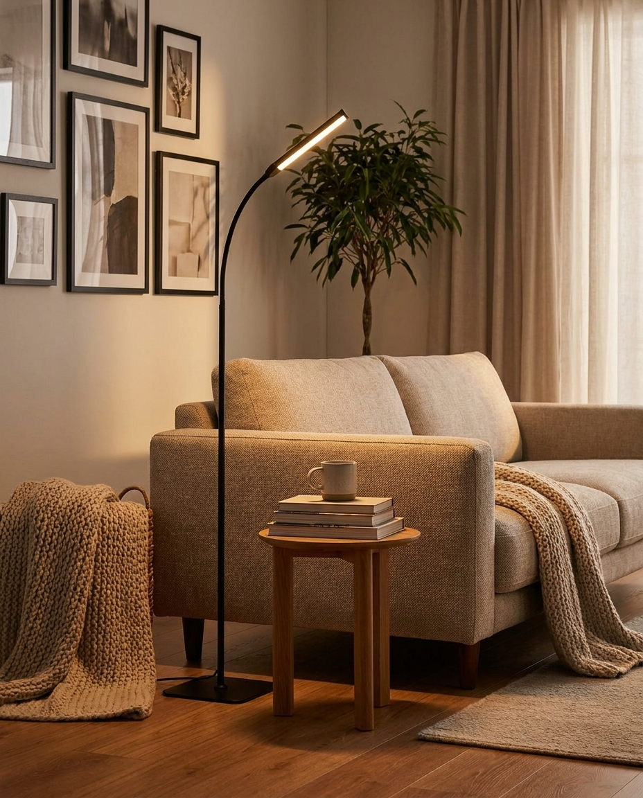 Nordic LED Floor Lamp beside sofa in living room