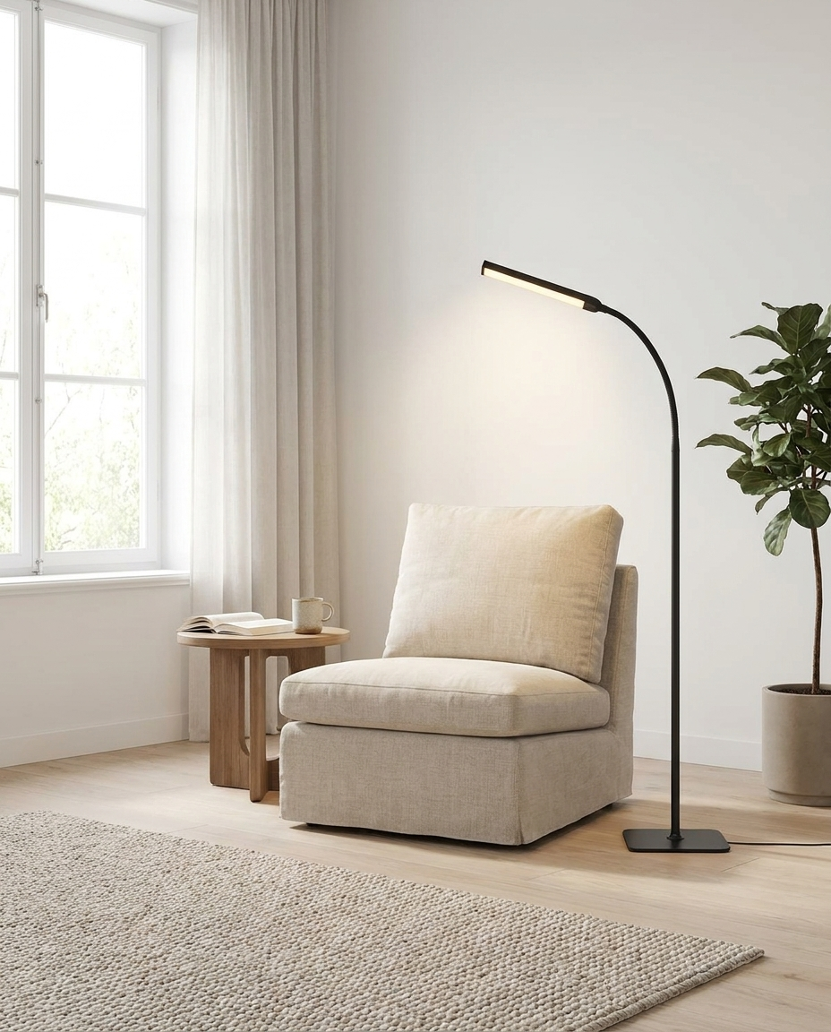 Nordic LED Floor Lamp beside reading chair