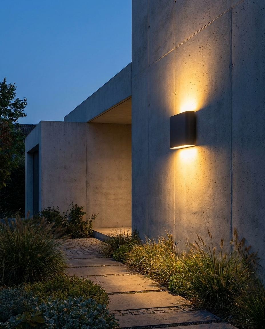 Waterproof LED Outdoor Wall Light near garden path