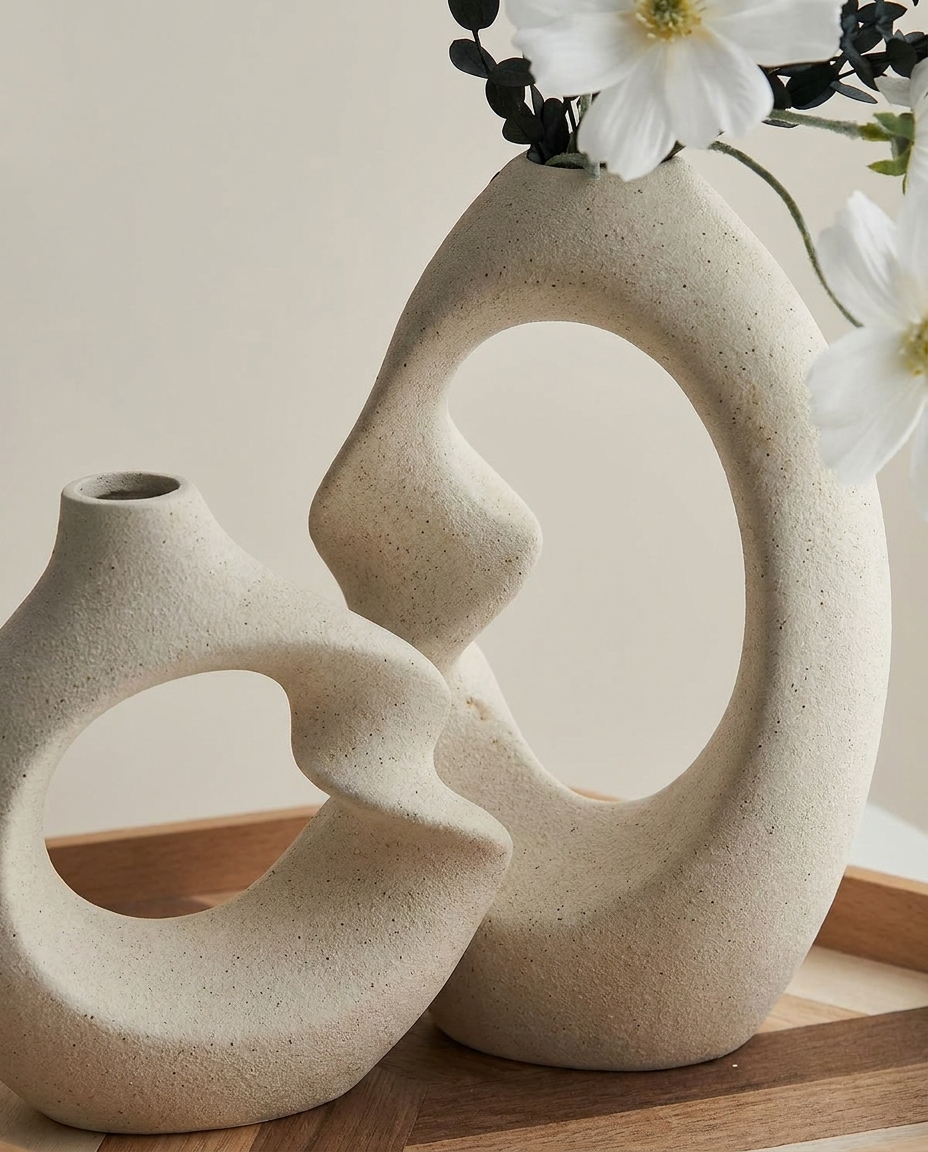 Ceramic Vase Set sculptural texture and glaze detail