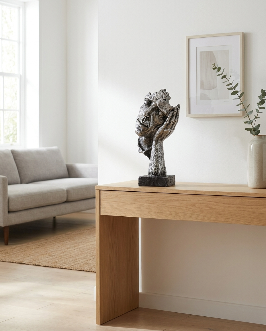 Nordic Faces Resin Sculpture on console table