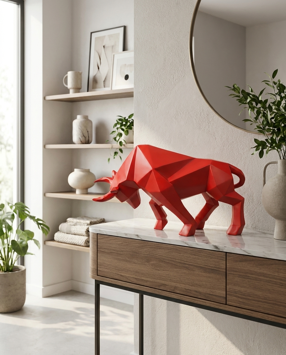 Nordic Bull Resin Sculpture on console table