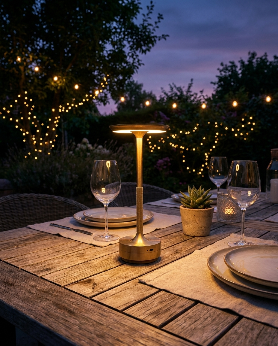 Cordless Table Lamp on outdoor patio table