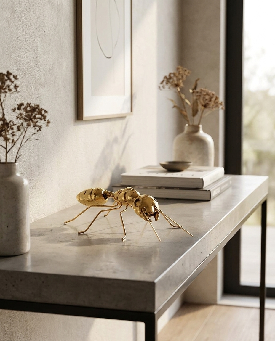 Elegant Gold-Finish Insect Sculpture on console table