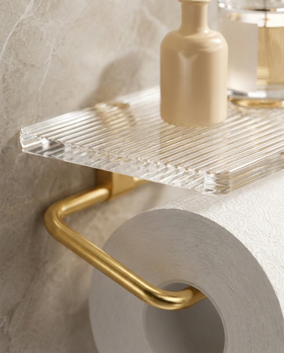Acrylic Toilet Paper Holder metal frame finish detail