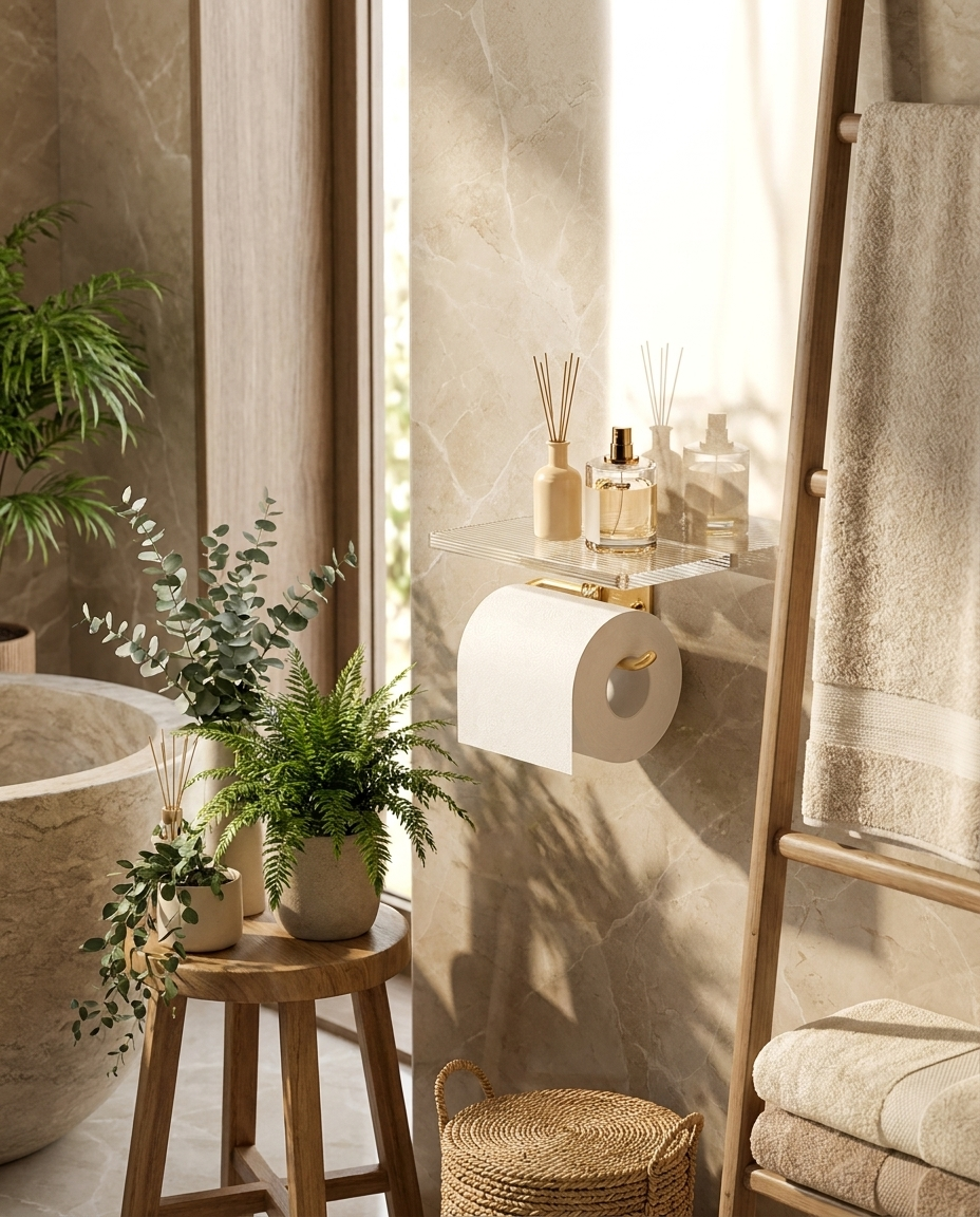 Acrylic Toilet Paper Holder in spa-like bathroom