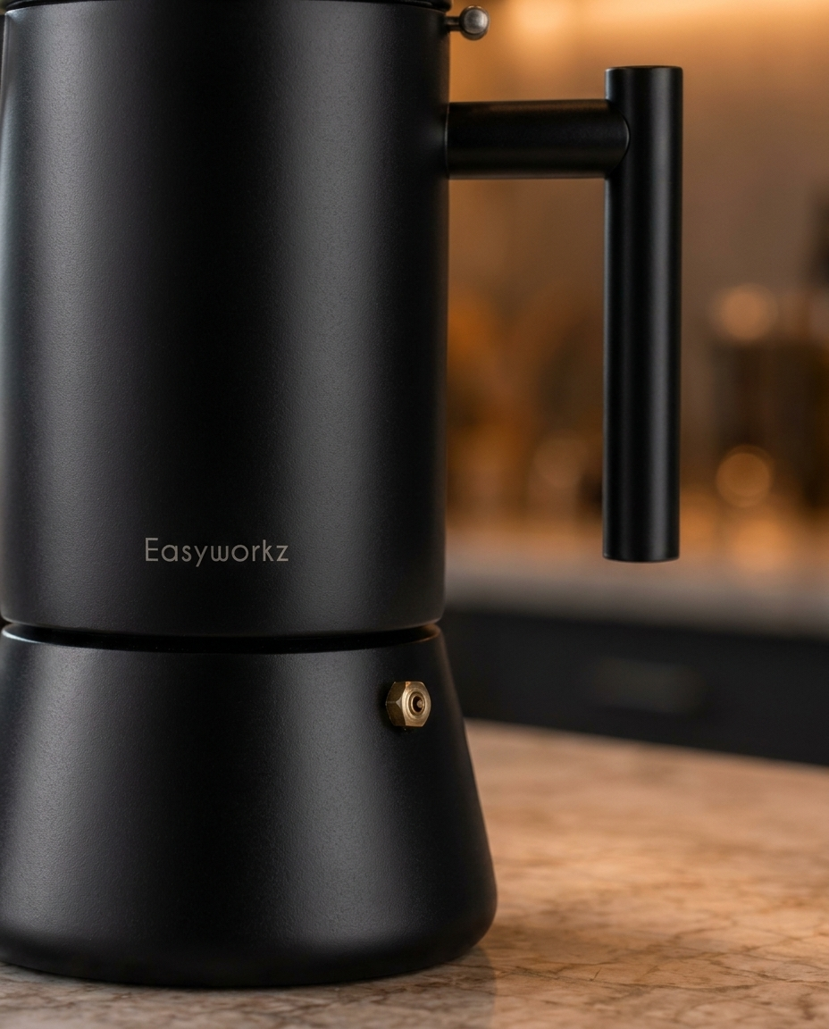Stainless Steel Espresso Maker finish and handle detail