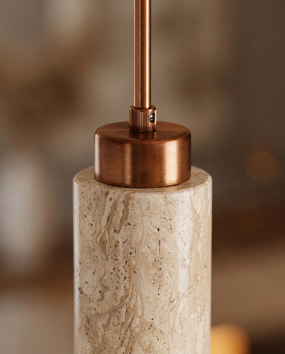 Close-up of natural stone texture and adjustable suspension mechanism