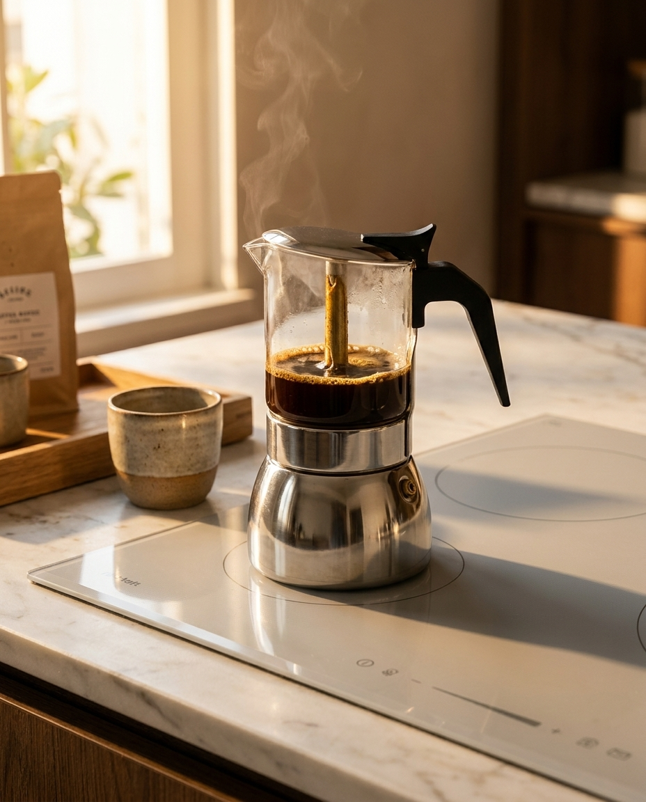 Borosilicate glass moka pot stovetop espresso maker brewing coffee