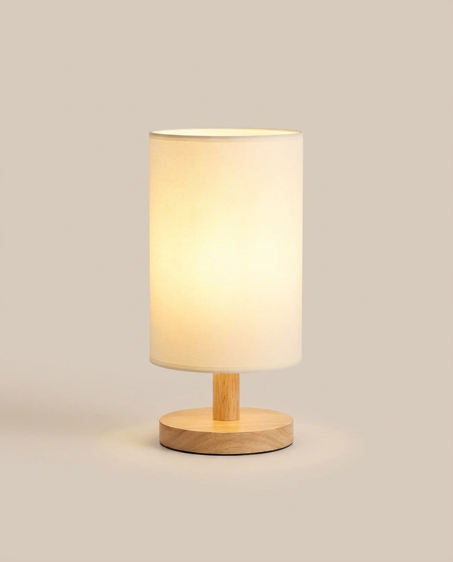 Japanese-style cylinder table lamp on a clean light neutral studio background
