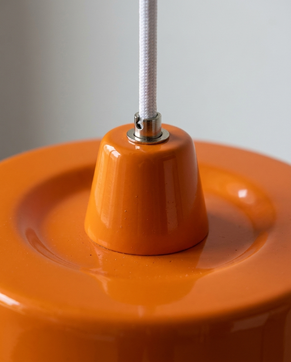 Close-up of minimalist finish and adjustable height mechanism of a pendant light