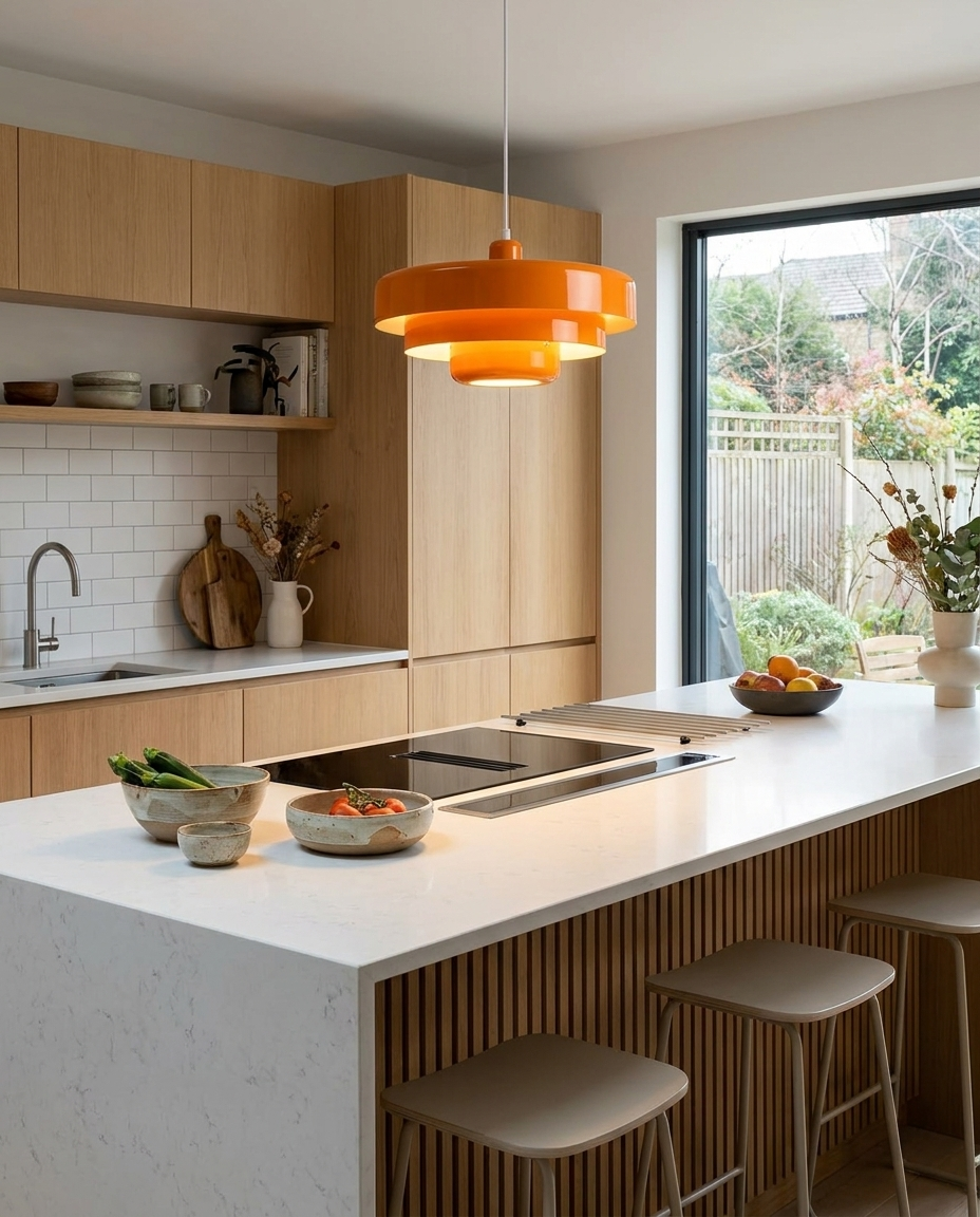 Nordic LED pendant light with adjustable height over a kitchen island