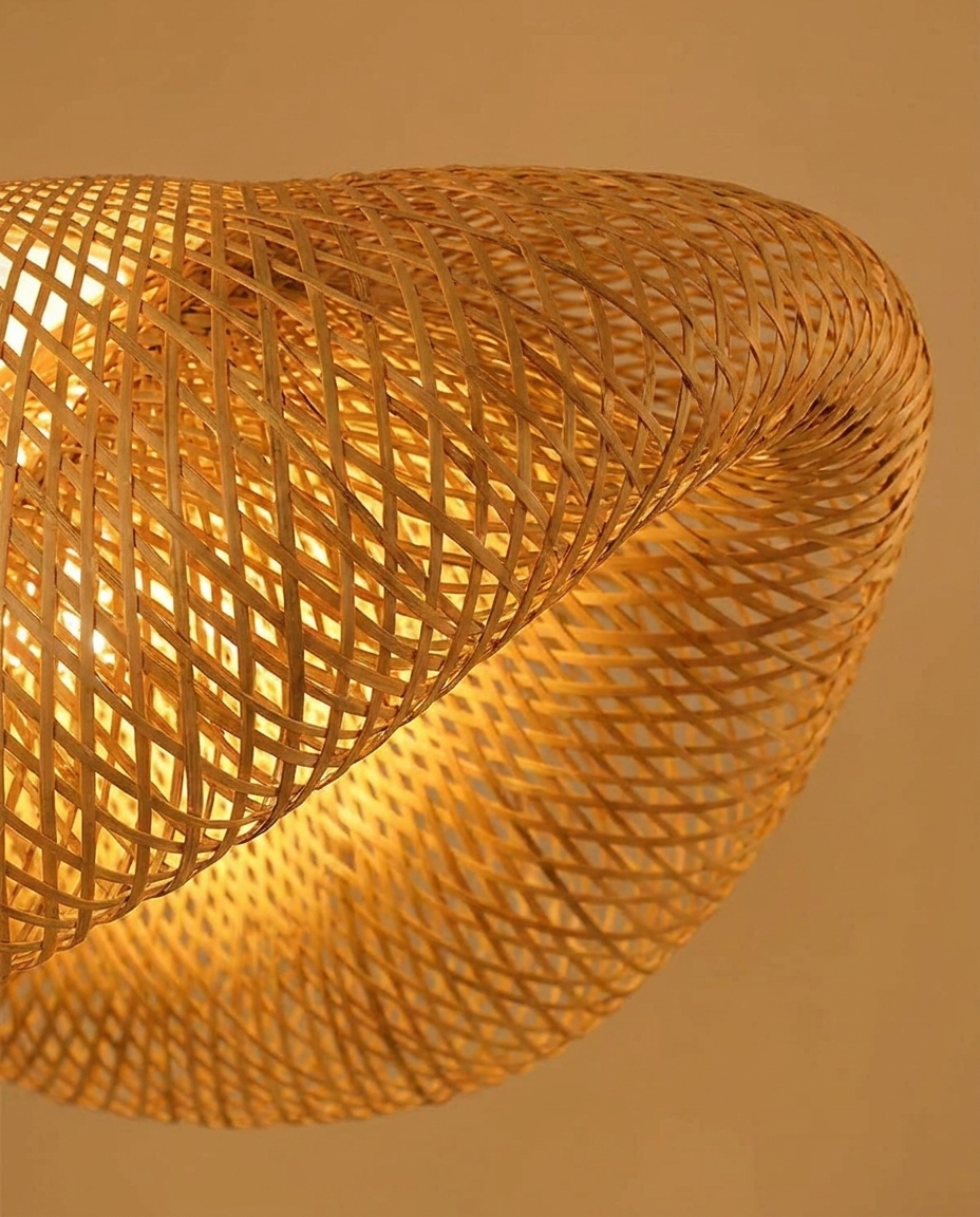 Close-up of handwoven rattan texture and organic silhouette