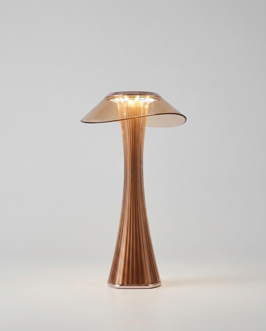 Stylish LED table lamp isolated on a clean neutral studio background