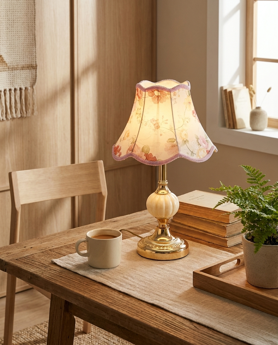 Vintage Nordic table lamp with elegant retro design on a wooden desk
