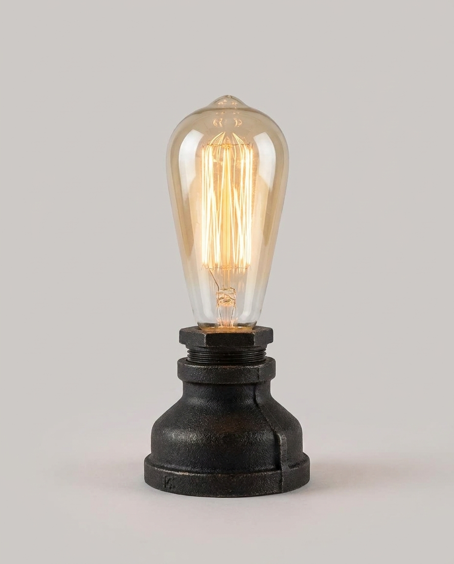 Industrial steampunk table lamp isolated on a clean neutral studio background