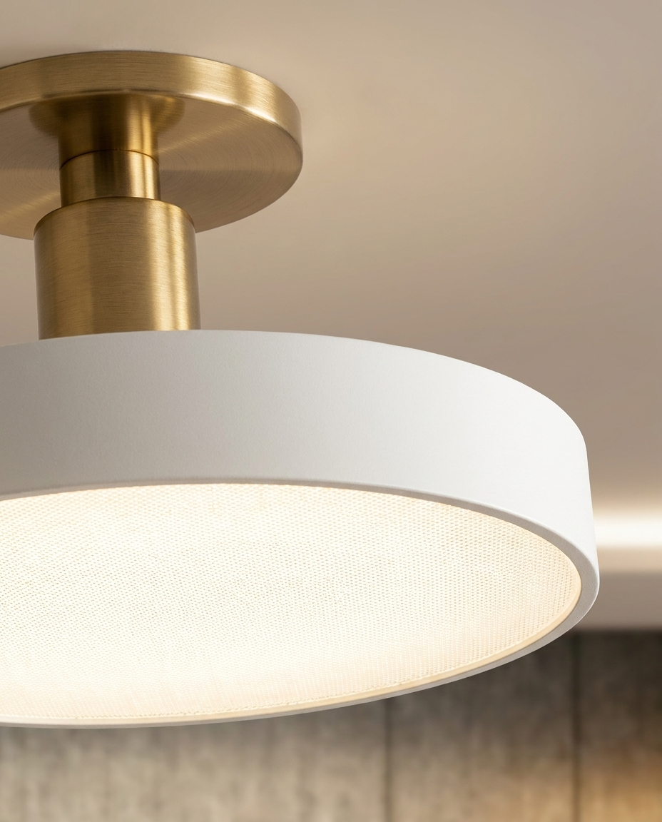 Close-up detail of the flush mount ceiling light fixture finish and LED design