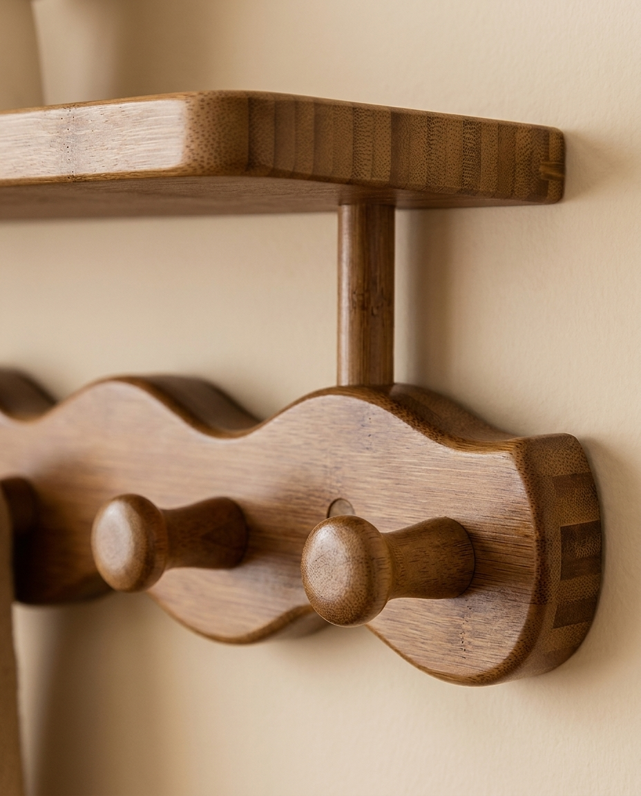 Close-up detail of the bamboo wood grain texture and hook finish