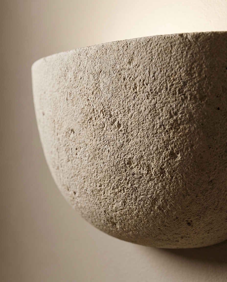 Close-up detail of the half bowl wall light's textured finish