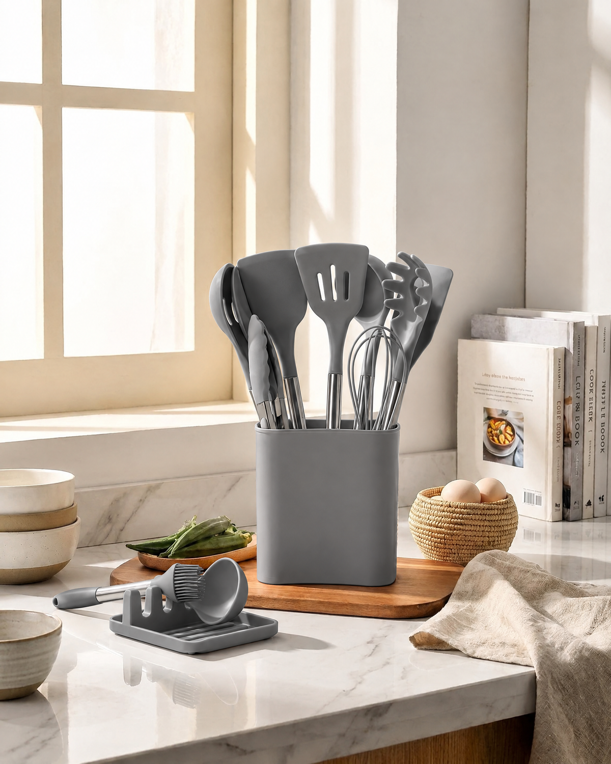 13-Piece Nordic Silicone Kitchen Utensil Set — Grey