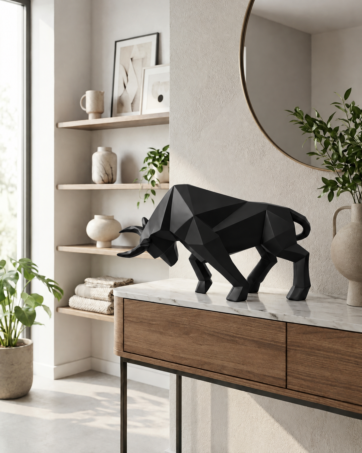 Nordic Bull Resin Sculpture | Decorative Indoor Accent — Black