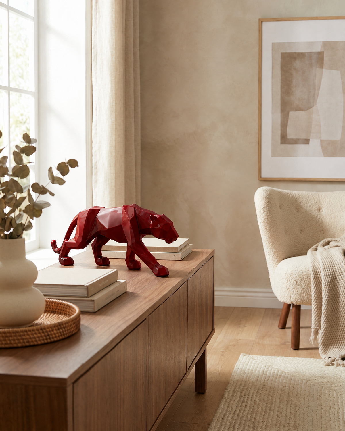 Panther Resin Sculpture | Minimalist Modern Home Decor — Red