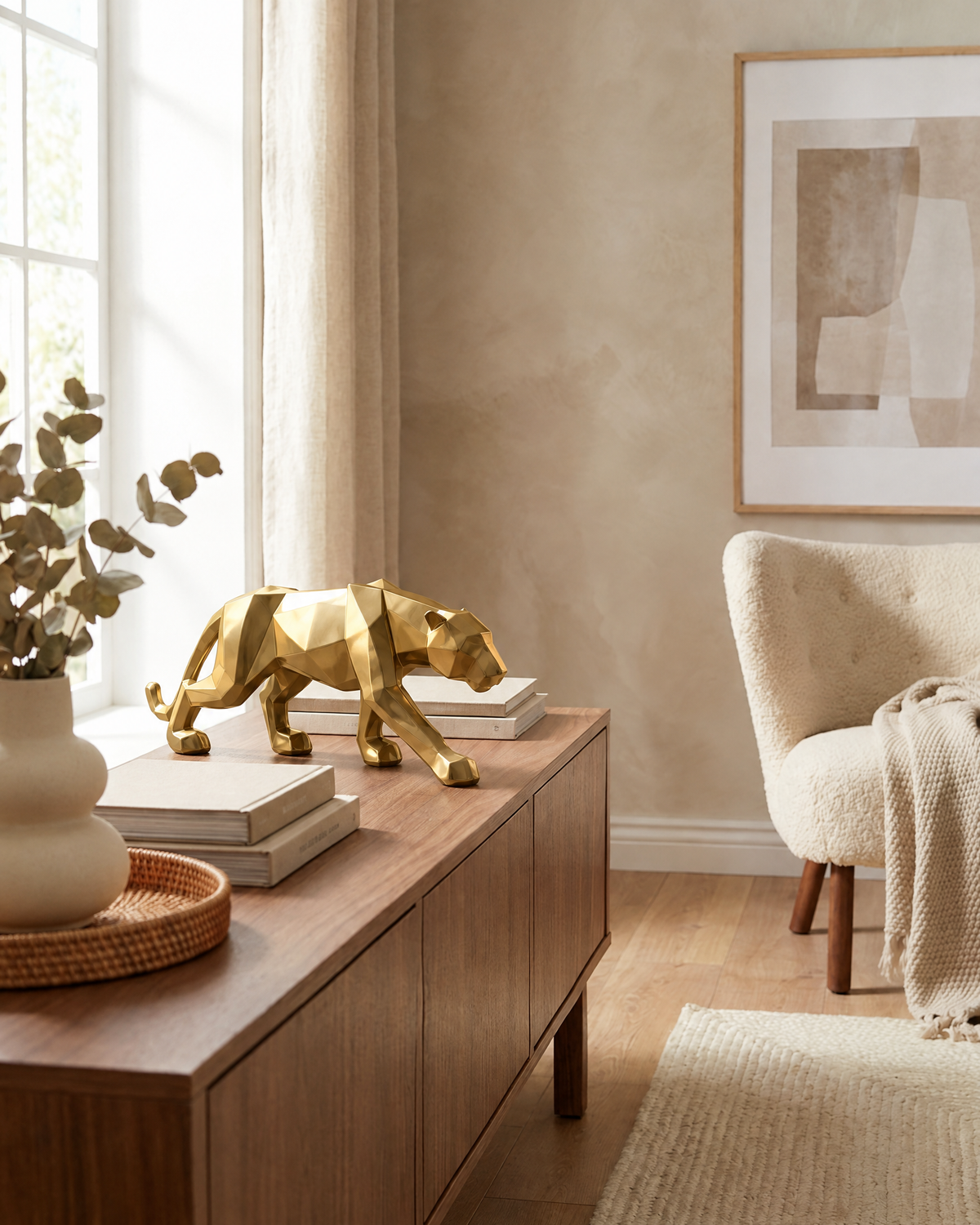 Panther Resin Sculpture | Minimalist Modern Home Decor — Gold